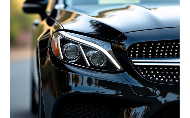 Hover to see After After shot of a glossy, mirror-finish black Mercedes-Benz C-Class paintwork after detailing